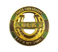 Poker Totems Poker Card-Guard | 30g Gold Card Protector Chip | 8 Styles To Choose from | Plastic Protector Case Included | Poker Accessories | 40mm Gold Coin (It's My Time)