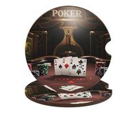 Poker Tournament Car Coasters for Cup Holders 2 Pack Absorbent Drink Coaster Wooden Coasters with Cork Base Universal Fit Cup Holder Inserts for Car Interior Protection