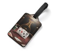 Poker Tournament Luggage Tags with Information Card & Detachable Strap - Durable PU Scratch-Resistant Name ID Identifiers for Suitcases, Travel Bags, Backpacks, and Gym Bags