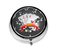 Poker Tournament Print Mini Metal Pill Box 2.0x2.0x0.7 in Round Travel Medicine Pill Organizer Box for Purse Pocket