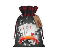 Poker Tournament Printed Christmas Drawstring Linen Gift Bags – Reusable Burlap Fabric Bags With Tags For Christmas Gifts, Party Favors, Wedding Decor & Holiday Packaging 2 Sizes