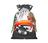 (Poker Tournament) Printed Christmas M Size Gift Bags with Green Ribbon Drawstring Candy Bags for Kids Xmas Holiday Christmas Eve Presents