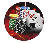 Poker Tournament Printed Christmas Tree Skirt 48 inch, Double Layers Xmas Tree Skirts Base Floor Mat for Holiday Party Decoration Ornaments