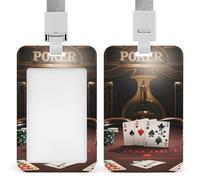 Poker Tournament Retractable ID Badge Holder with Lanyard Vertical Badge Reel Keychain Clip Name Tag Id Card Holder Protector for Nurse Officer Teacher Security Staff Women Men