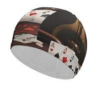 Poker Tournament Swim Cap for Women Men Swimming Hat Bath Waterproof Pool Caps for Long Thick Curly Hair