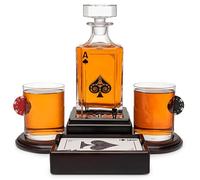 Poker Whiskey Decanter Set for Men with Whiskey Glass Set of 2. Texas Holdem No Limit Liquor Gift for Men. Poker Aces Alcohol Decanter Set