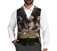 Pokers Dogs Playing Cards Men's Suit Vest Formal Dress Waistcoat Vest Casual Business Vests for Suit Or Tuxedo L