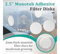 PokFhgur 48Pcs 2.5" Monotub Adhesive Filter Disks Mushroom Filter Pads for Mushroom Cultivation Wide for Mushroom Growth Monotub Filtration Pad