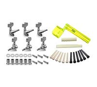 PokFhgur 6 Pieces Silver Guitar Tuner with 6 String Acoustic Guitar Nut Saddle Part + 2X String Winder +12X Bridge Pins Kit
