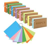 PokFhgur Bulk 800 PCS 3x5 Colored Index Flash Cards on Rings, Lined and Ruled Notecards for Organizing Notes