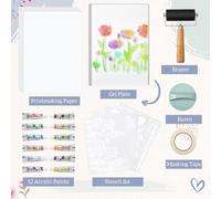 PokFhgur Gel Printing Plate Kit with Acrylic Paint, Papers& Tools for Mixed Media Art, Card Making - Beginner & Art Class