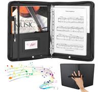 POKIENE Music Folders for Sheet Music with Handle and Shoulder, PU Leather Choir Folder Black, 30 Pockets for Sheets, 3 Rings Binder for Piano and Stage Performance
