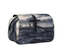 POKIKKJH Large Capacity Pencil Case Pencil Bag Giant Nuclear Ship Print Double Clamshell Pen Case