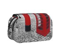 POKIKKJH Large Capacity Pencil Case Pencil Bag London Red Telephone Booth Print Double Clamshell Pen Case