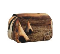 POKIKKJH Large Capacity Pencil Case Pencil Bag Native American Tribes Print Double Clamshell Pen Case