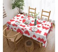 POKIKKJH Romantic Red Heart Square Lace Polyester Tablecloth, Wrinkle Resistant Tablecloth, Suitable For Family Dinners, Kitchens, Parties, Outdoor Picnics, 54x72 Inches