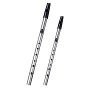 Pokinge 2 Pcs Irish Whistle Flute, Traditional C/D Key, Tone Whistle, Metal, 6 Hole, Black, Gold, Silver