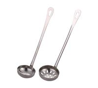 Pokinge 2pcs Long Handle Soup Spoon Hot Pot Colander Strainer Spoon Portable Stainless Steel Filter Spoon With Hook Tool Soup Ladle for Cooking (9inch Long)