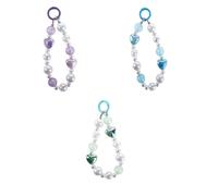 Pokinge 3 Pieces Dual Color Mobile Phone Chains, Korean Style Sweet Phone Lanyard Colorful Beaded Love Heart Hanging Rope Women Luggage Pendant(3 Colors)