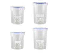 Pokinge 4 Pcs Food Storage Jars, Transparent Sealed Container Leakproof Kitchen Storage Box with Lids 800ml 1000ml Large Home Organizer