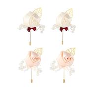 Pokinge 4pcs Artificial Flower Brooch Pin,mitation Pearls Bouquet Boutonniere,Romantic Brooch Pin for Bridal,Corsage for Wedding Engagement Festival