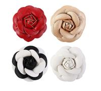 Pokinge 4pcs Camellia Flower Brooch Korean Handmade PU Leather Camellia Flower Brooch, Jewelry Brooches Corsage Gifts for Women Accessories(Four Colors)