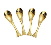 Pokinge 4Pcs Golden Fish Shape Spoons Stainless Steel Creative Soup Spoon Drink Mixing Serving Dessert Spoons Cutlery Kitchen Supplies Tableware For Stirring