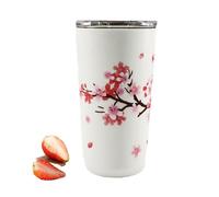 Pokinge Cherry Blossom Tumbler with Lid and Straw, Stainless Steel Thermal Insulated Coffee Mug, 18.9 oz Leak-Proof Water Bottle Double Wall Travel Cup(560ml)