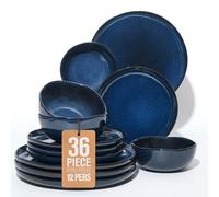 Pokini Extra Large Dinnerware Set for 12, 36 Pieces Ceramic Plates and Bowls Set, Kitchen Dish Set, Microwave & Dishwasher Safe Dishware, Ocean-Inspired Stoneware for Big Gatherings, Starry Blue
