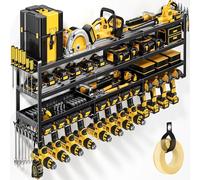 POKIPO 49" W Large Power Tool Organizer Wall Mount Loads 600 lbs, Heavy Duty 4-Tier 12 Drills Holder, Cordless Tool Storage Battery Shelf, Utility Racks for Garage Workshop Shed, Gifts for Men Husband