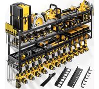 POKIPO 49" W Large Power Tool Organizer Wall Mount Loads 600 lbs, Heavy Duty 4-Tier 12 Drills Holder, Cordless Tool Storage Battery Shelf, Utility Racks for Garage Workshop Shed, Gifts for Men Husband
