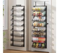 POKIPO 8-Tier Over the Door Pantry Organizer, Large Metal Door Spice Rack with Adjustable Basket, 2 in 1 Wall Mount or Hanging Heavy-Duty Pantry Door Storage Shelf for Kitchen and Bathroom, Black