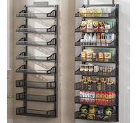 POKIPO 8-Tier Over the Door Pantry Organizer, Large Metal Door Spice Rack with Adjustable Basket, 2 in 1 Wall Mount or Hanging Heavy-Duty Pantry Door Storage Shelf for Kitchen and Bathroom, Black