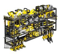 POKIPO Extra Large 64" W Power Tool Organizer Wall Mount, 1000 lbs Load Capacity, Heavy Duty 4 Tier Garage Storage Rack with 8 Drill Holders, 2 in 1 Corner or Straight Installation