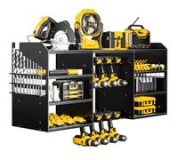 POKIPO Large Power Tool Organizer Wall Mount, 4 Layer Heavy Duty Drill Holder, Metal Cordless Drill Storage for 8 Drills, Black Utility Racks for Garage and Workbench