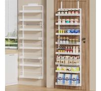 POKIPO Over the Door Pantry Organizer, 8-Tier Large Wall Mounted Storage Spice Rack, 2 in 1 Heavy-Duty Metal Adjustable Hanging Baskets for Pantry, Bathroom, Kitchen, White