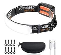 POKISEED 1500 Lumens Rechargeable Head Torch with 230° Wide Beam, 3 Brightness Modes, IPX6 Waterproof LED Headlamp for Running, Camping, Fishing, Hard Hat Work