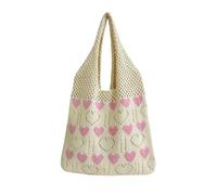 Pokn Heart Crochet Tote Bag Cute Purse for Women Cutecore Key Chain Y2K Accessories Valentines Aesthetic Handbags for Women, N-pink, Medium to Large