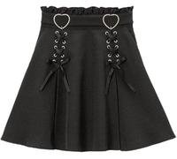Pokn Jirai Kei Lolita Fashion Y2K Cutecore Kawaii Mini Short Goth High Waisted Ruffle A Line Skirt, Black, M