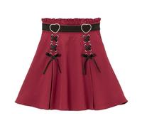 Pokn Jirai Kei Lolita Fashion Y2K Cutecore Kawaii Mini Short Goth High Waisted Ruffle A Line Skirt, Red, Large