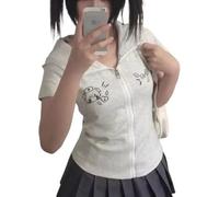 Pokn Kawaii Cute Kaomoji Tank Tops Y2k Printed Sleeve Round Neck Crop Top Shoujo Clothes Cutecore Jojifuku, A, M