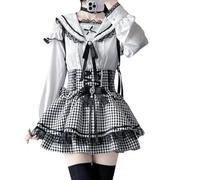 Pokn Lolita Shirts Jirai Kei Fashion Kawaii Clothing Cutecore Shirts Women Lace Mesh Sheer Short Sleeve Blouse Gothic, White, S
