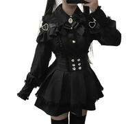 Pokn Lolita Shirts Jirai Kei Fashion Kawaii Clothing Goth Shirts Women Lace Mesh Sheer Long Sleeve Blouse, Black, L
