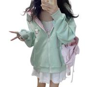 Pokn Y2K Jojifuku Cutecore Kawaii Hoodie Clothes Women Long Sleeves Tops Graphic Cutecore Shoujo Clothes, Green1, Large