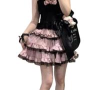 Pokn Y2K Lolita Fashion Cake Skirt - Short Mini Skirt with Bow, Pink, S