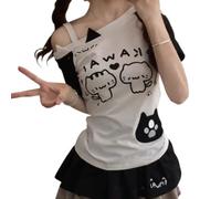 Pokn Y2K Tenshii Kawaii Off Shoulder Shirt Clothes Women Long Sleeves Tops Graphic Tee Cutecore
