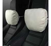 POKSRI 2pcs Car Neck Pillow for headrests,Support Drive Seats Head Cushion Pillows,Superfiber Suede,Plant-Based Polyester,Thickness & Height Adjustable,11.8x7.5,Inner Liner fillable(Off-White)