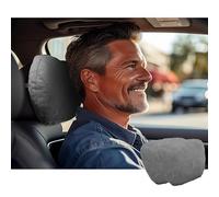 POKSRI 2pcs Car Neck Pillow for headrests,Support Drive Seats Head Cushion Pillows,Superfiber Suede,Plant-Based Polyester,Thickness & Height Adjustable,11.8x7.5,Inner Liner fillable(Grey)