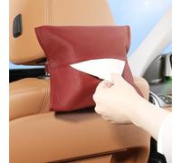 POKSRI car Tissue Holder Genuine Cowhide Leather,Tissue Refill Box Bag,Real Cow Leather,Decor Portable Napkin Holder for Travel Table Office Desk (Wine)