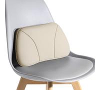 POKSRI Genuine Cowhide Leather Lumbar Support Pillow,15.5x8.7 Memory Foam True Cow Leather Drive car Back Pillows,seat,Office,Rest,Improve Posture(Beige,1p)